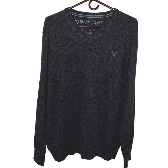 AMERICAN EAGLE OUTFITTERS‎ Men's Charcoal V-Neck Athletic-Fit Cotton Sweater XXL - Picture 1 of 8